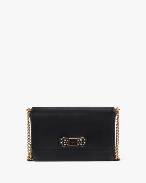 Black Kate Spade Morgan Bow Bedazzled Flap Chain Wallet | BWDT26475