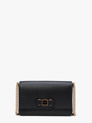 Black Kate Spade Morgan Bow Embellished Flap Chain Wallet | NWLZ67459