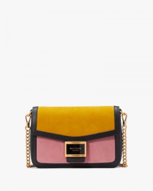 Black Multi Kate Spade Katy Colorblocked Suede Flap Chain Crossbody | HEMZ14672