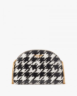 Black Multi Kate Spade Morgan Painterly Houndstooth Double-zip Dome Crossbody | MJVF46829