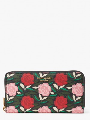 Black Multi Kate Spade Morgan Rose Garden Zip-around Continental Wallet | BVXL03491