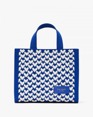 Blue Multicolor Kate Spade Manhattan Modernist Hearts Jacquard Small Tote | PVQF85104