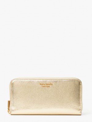 Gold Metallic Kate Spade Morgan Metallic Zip-around Continental Wallet | TBAE78920