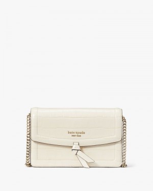 Halo White Kate Spade Knott Croc-embossed Flap Crossbody | PJWO36027