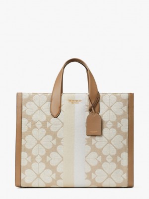 Natural Multi Kate Spade Oversized Spade Flower Jacquard Stripe Manhattan Large Tote | DPEZ19760