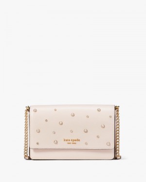 Pale Dogwood Kate Spade Purl Embellished Flap Chain Wallet | QFHE01954