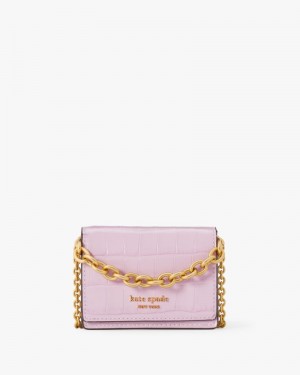 Violet Mist Kate Spade Morgan Croc-Embossed Chain Card Case | WJTX46810