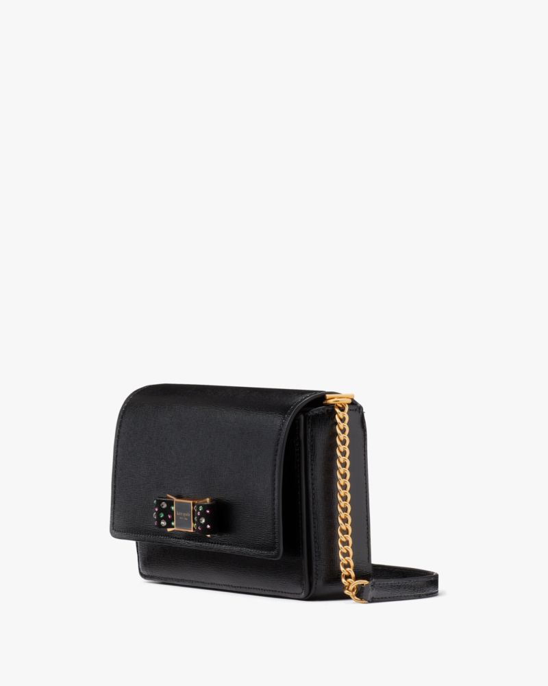 Black Kate Spade Morgan Bow Bedazzled Flap Chain Wallet | JTVH70536