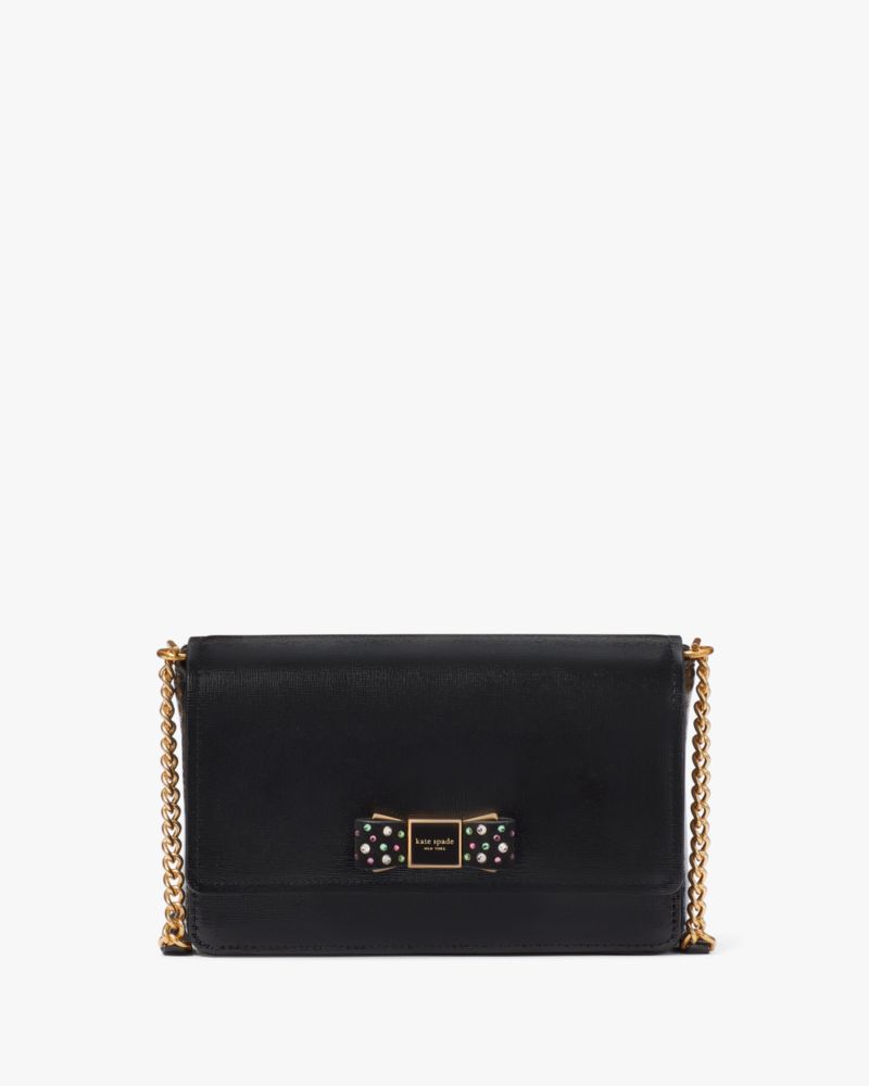 Black Kate Spade Morgan Bow Bedazzled Flap Chain Wallet | JTVH70536