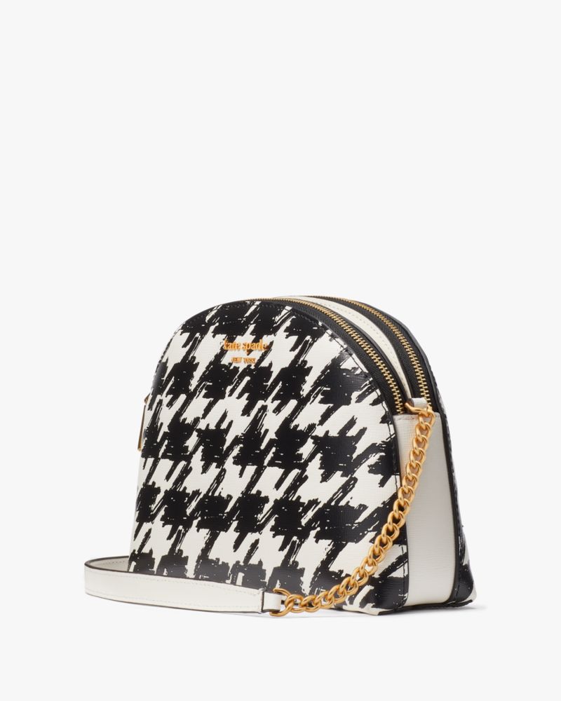 Black Multi Kate Spade Morgan Painterly Houndstooth Double-zip Dome Crossbody | MJVF46829