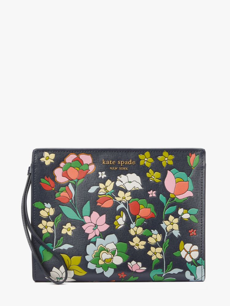 Blazer Blue Multi Kate Spade Morgan Flower Bed Embossed Gusseted Wristlet | LUWO32741