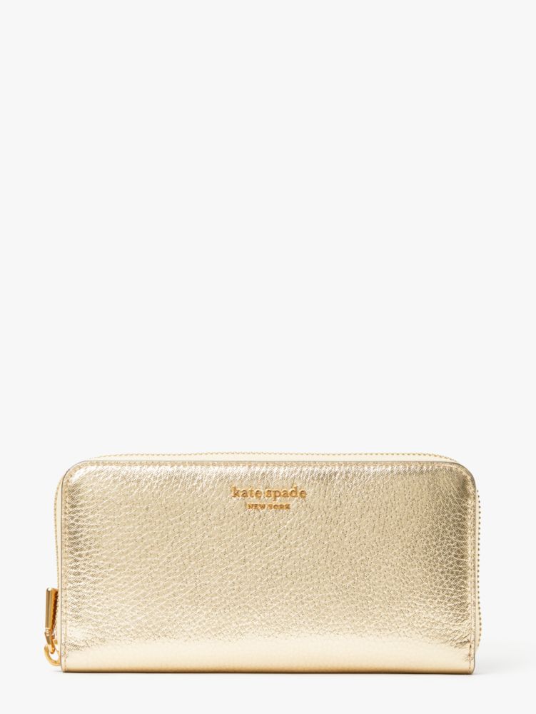 Gold Metallic Kate Spade Morgan Metallic Zip-around Continental Wallet | TBAE78920