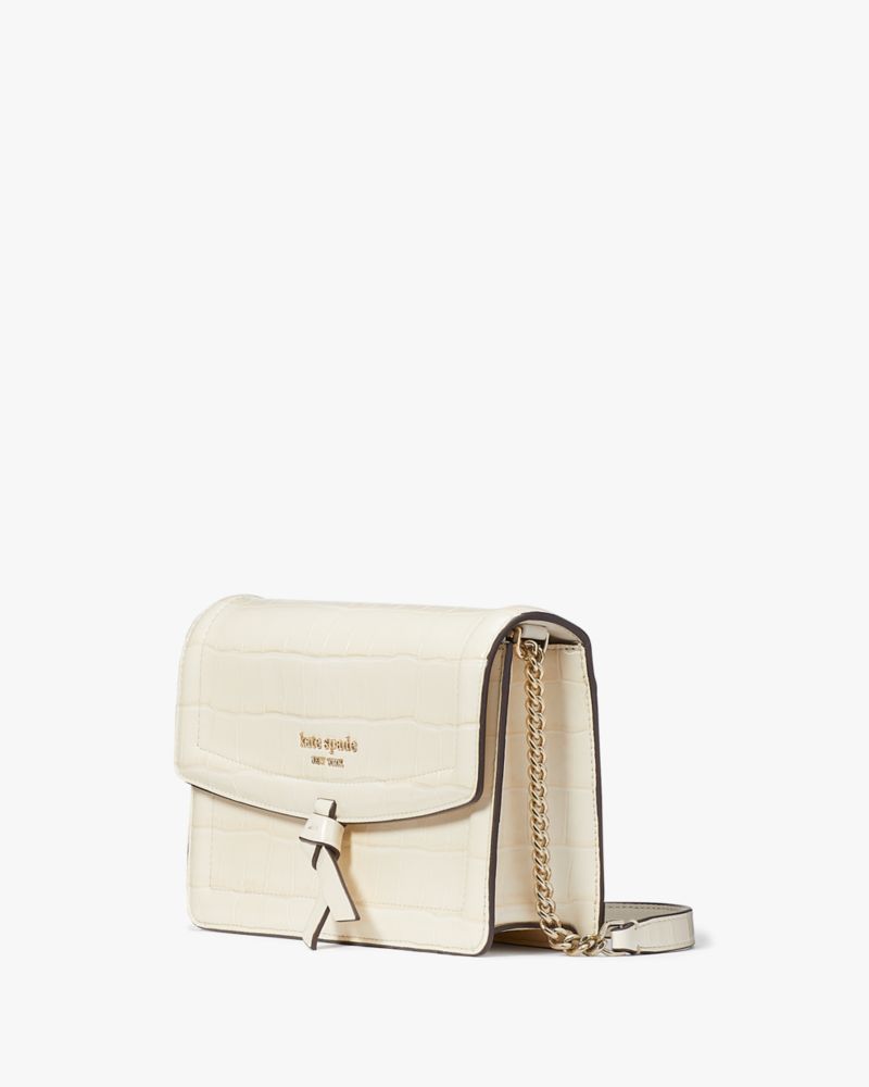 Halo White Kate Spade Knott Croc-embossed Flap Crossbody | PJWO36027