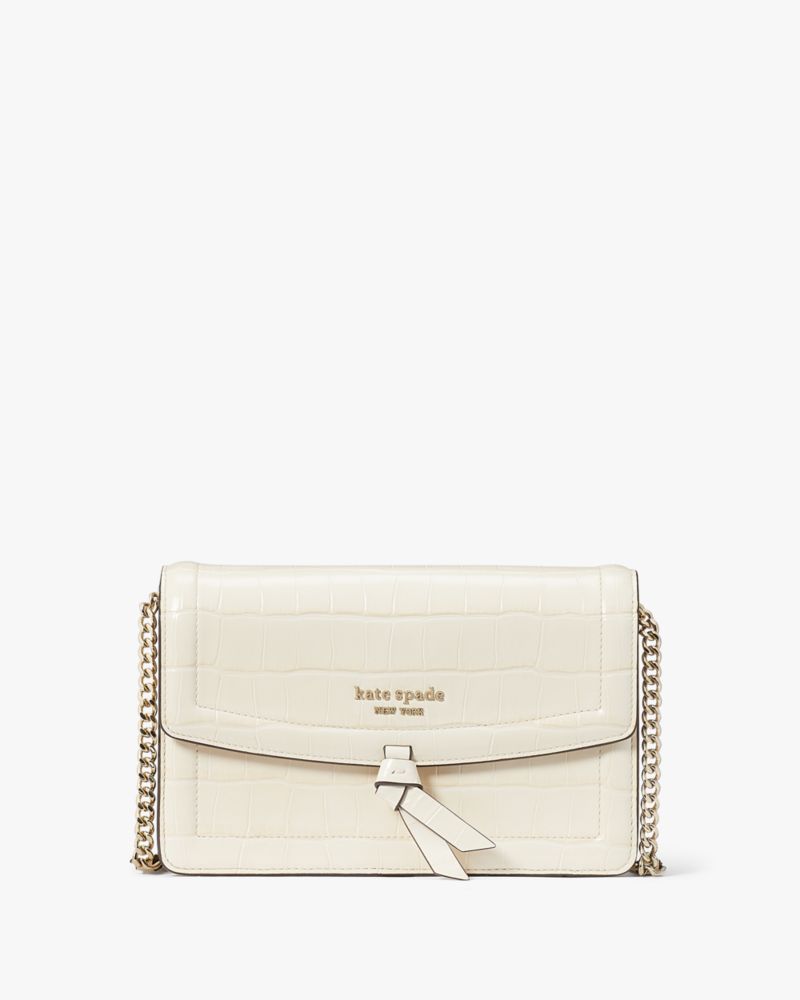 Halo White Kate Spade Knott Croc-embossed Flap Crossbody | PJWO36027