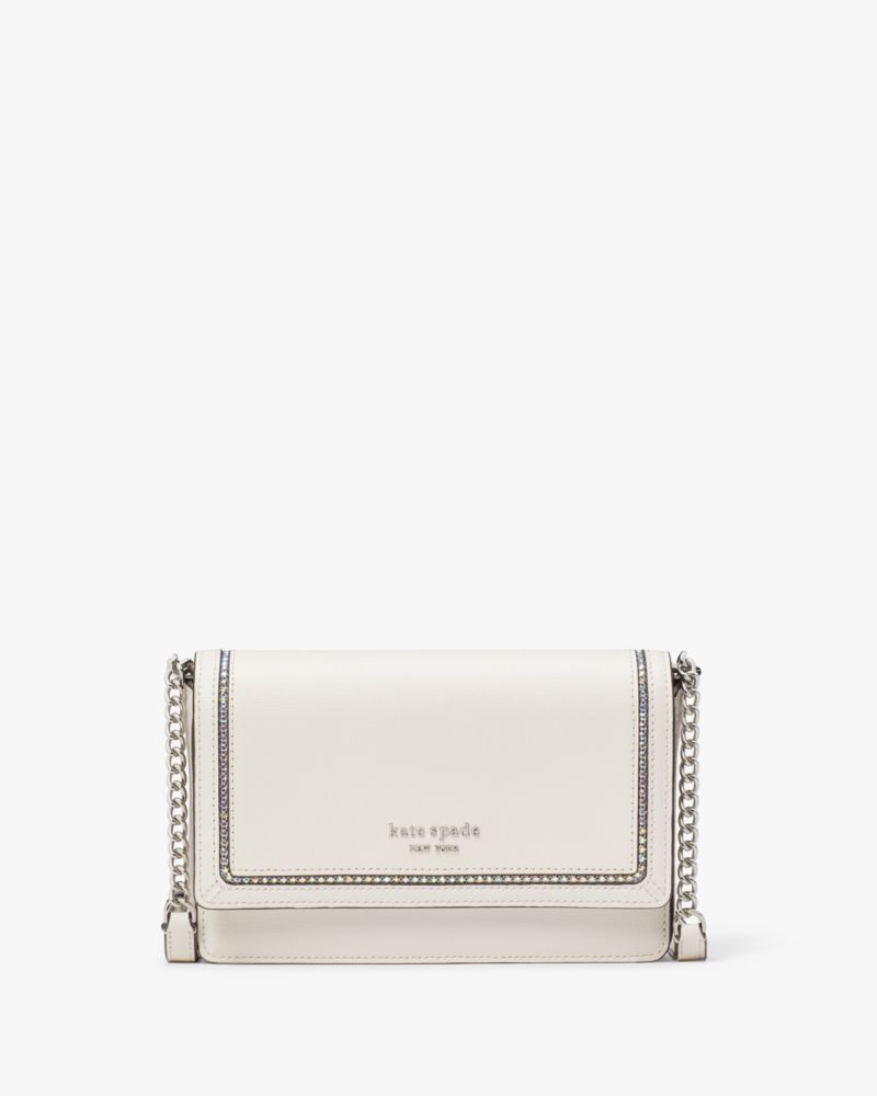 Parchment Kate Spade Morgan Crystal Inlay Flap Chain Wallet | LRVD06218