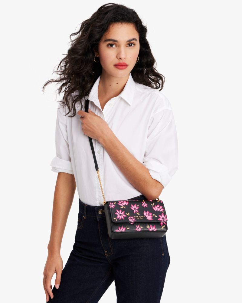 Pink Multi Kate Spade Morgan Winter Blooms Embossed Flap Chain Wallet | ECJR65930