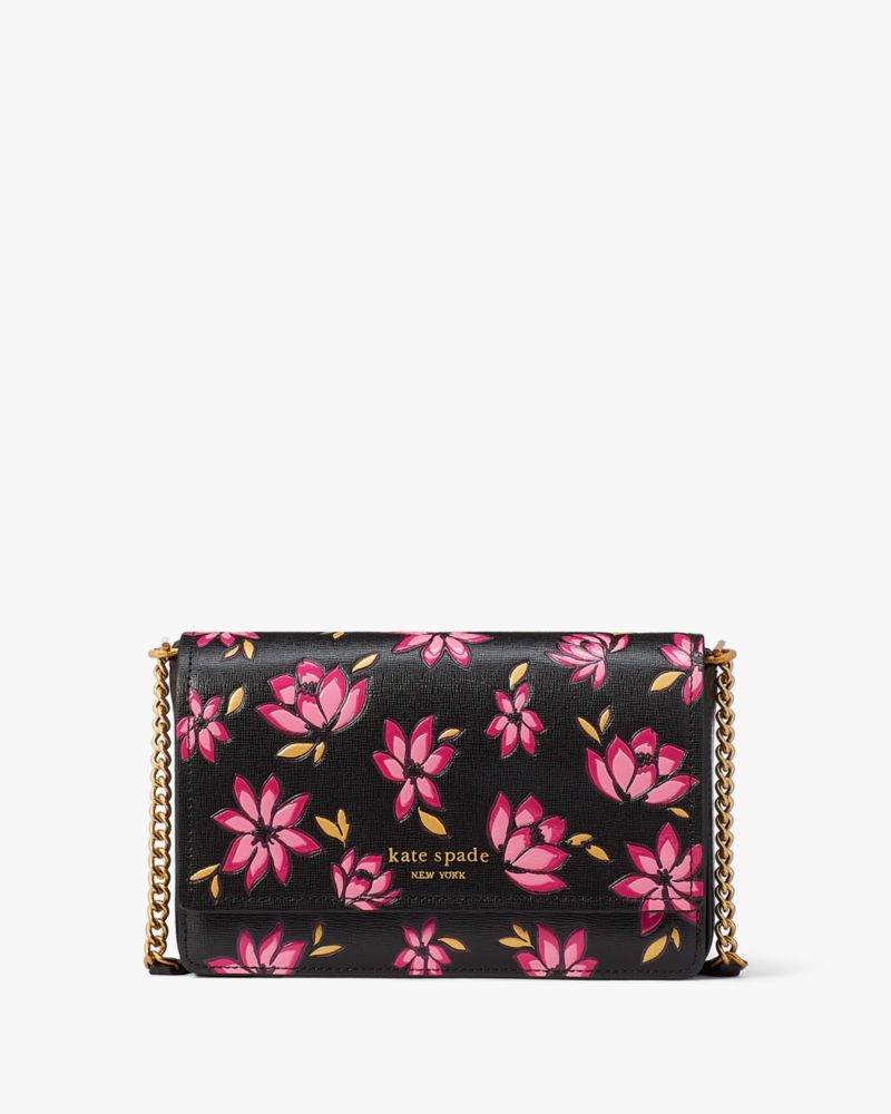 Pink Multi Kate Spade Morgan Winter Blooms Embossed Flap Chain Wallet | ECJR65930