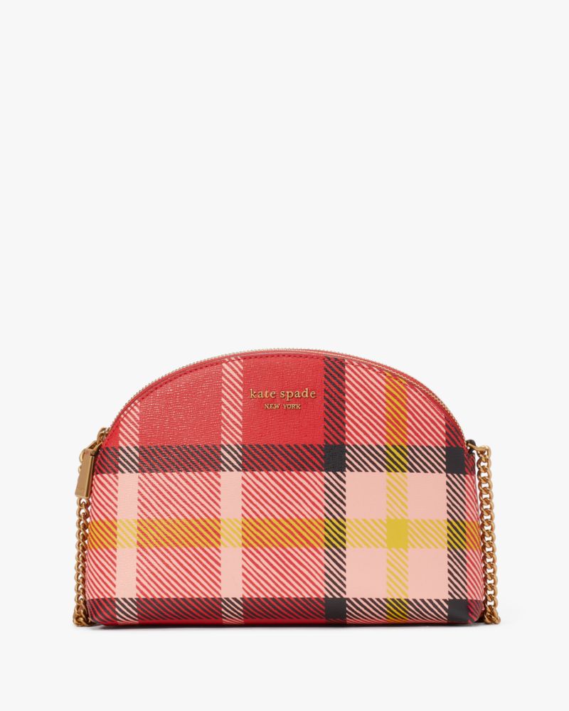 Red Multi Kate Spade Morgan Museum Plaid Double-zip Dome Crossbody | CJFI68024