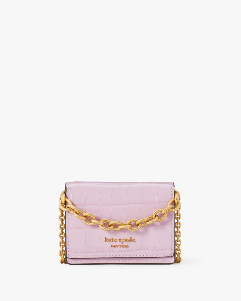 Violet Mist Kate Spade Morgan Croc-Embossed Chain Card Case | WJTX46810